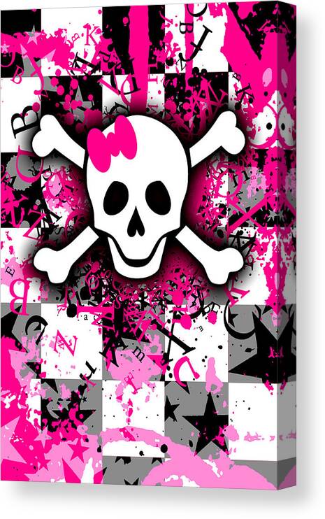 Skull Canvas Print featuring the digital art Splatter Girly Skull #1 by Roseanne Jones