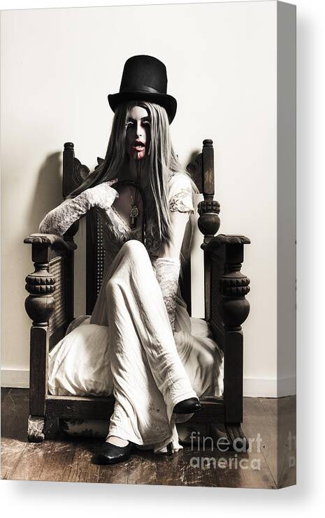 Horror Canvas Print featuring the photograph Spooky vampire woman. High fashion horror #1 by Jorgo Photography