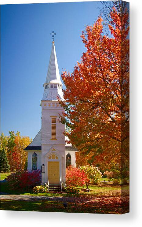 Autumn Foliage New England Canvas Print featuring the photograph St Matthew's in Autumn splendor #2 by Jeff Folger