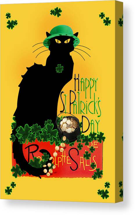 St Patrick's Day Canvas Print featuring the digital art St Patrick's Day - Le Chat Noir #3 by Gravityx9 Designs