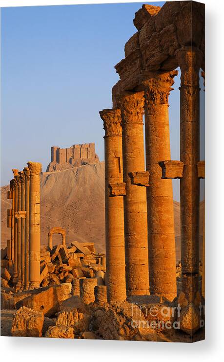 Colonnaded Canvas Print featuring the photograph The Colonnaded Street and the Arab Castle Palmyra #1 by Robert Preston