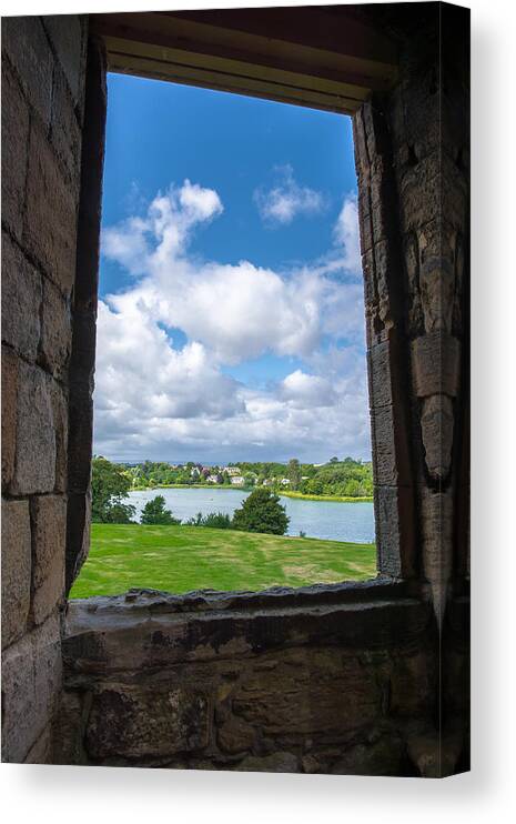 Scotland Canvas Print featuring the photograph Window in Linlithgow Palace with view to a beautiful scottish landscape by Andreas Berthold