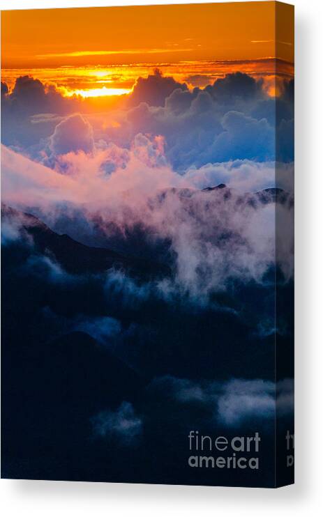 Haleakala National Park Canvas Print featuring the photograph Clouds at sunrise over Haleakala Crater Maui Hawaii USA #10 by Don Landwehrle