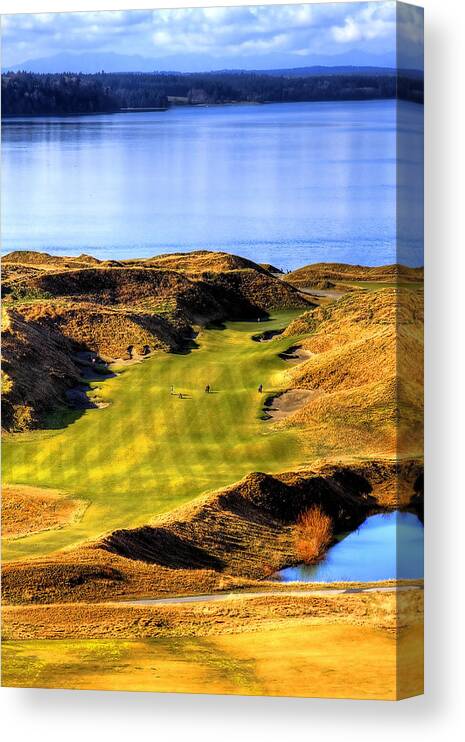 Chambers Bay Golf Course Canvas Print featuring the photograph 10th Hole at Chambers Bay by David Patterson