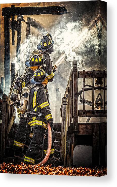 Fire Canvas Print featuring the photograph Firefighters #9 by Everet Regal