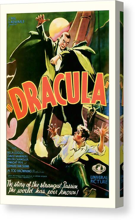 Sci Fi Canvas Print featuring the mixed media 1931 DRACULA Vintage Movie Art by Presented By American Classic Art