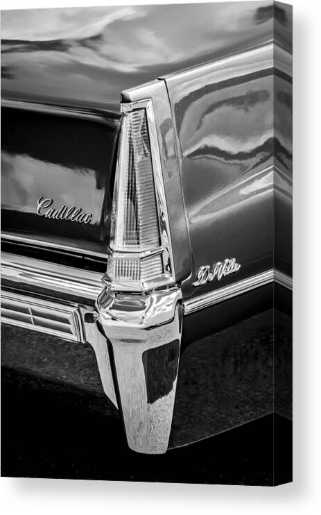 1969 Cadillac Deville Taillight Emblems Canvas Print featuring the photograph 1969 Cadillac DeVille Taillight Emblems -0890bw by Jill Reger