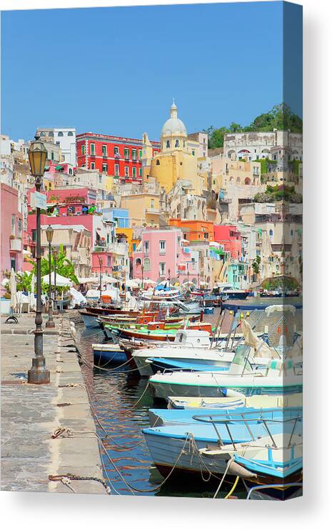 Water's Edge Canvas Print featuring the photograph Italy, Procida Island, Corricella #2 by Frank Chmura