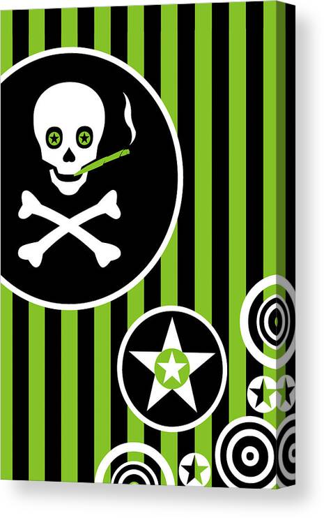 Green Stripes Canvas Print featuring the digital art Numb Skull #2 by Roseanne Jones