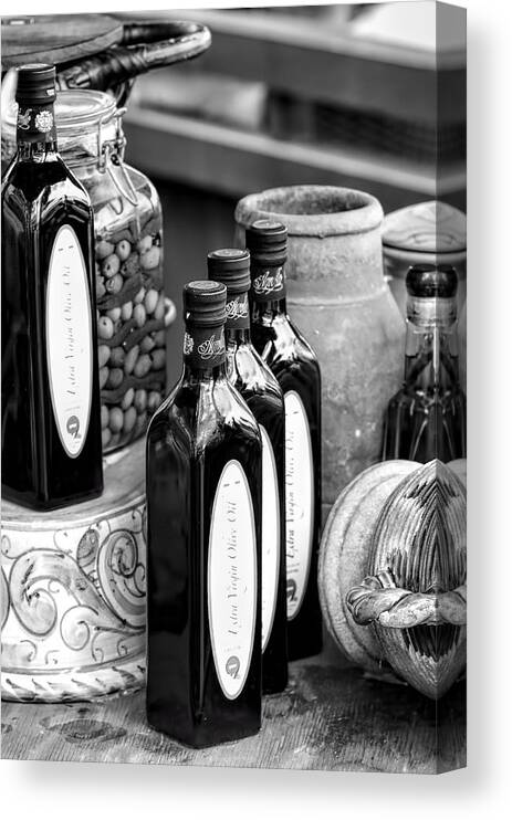 Still Life Canvas Print featuring the photograph Olives and Olive Oil #2 by Bill Dodsworth