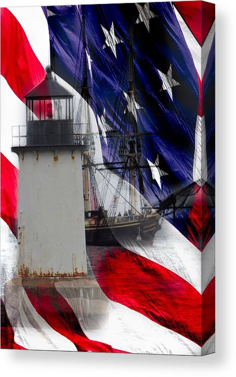  Lighthouses Of New England Canvas Print featuring the photograph Salem's Friendship sails past Fort Pickering Lighthouse #1 by Jeff Folger