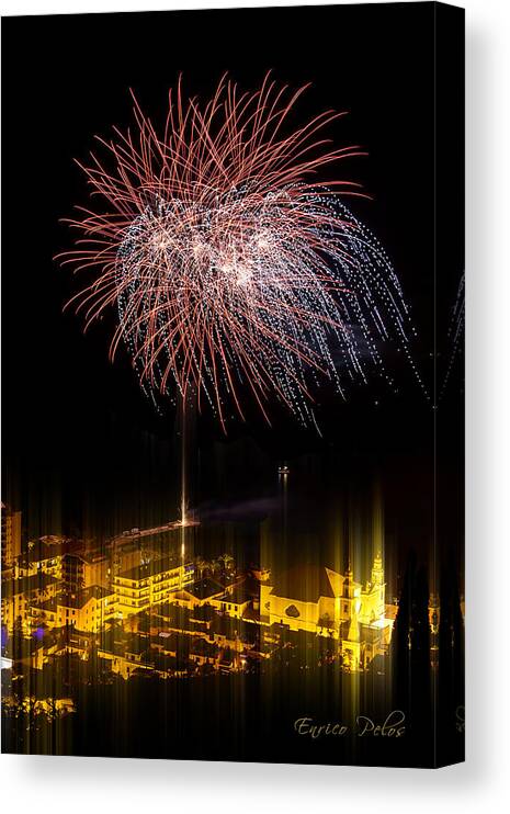 Fireworks Canvas Print featuring the photograph Fireworks - Fuochi Artificiali - Pietra Ligure #3 by Enrico Pelos