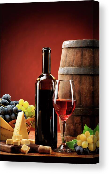 Cheese Canvas Print featuring the photograph Red Wine Composition #3 by Valentinrussanov