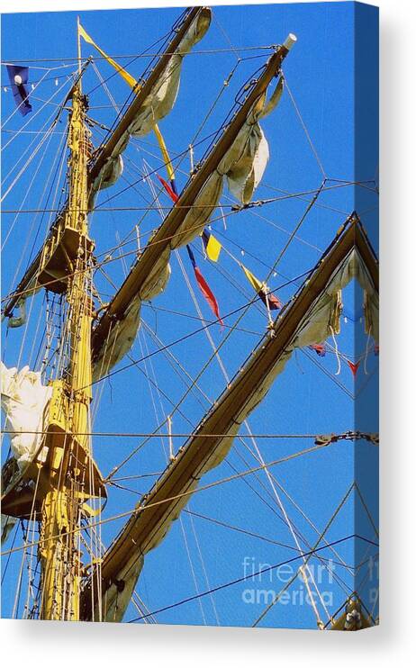 Tall Ship Photos Canvas Print featuring the photograph I Thought I Saw Three Sailing Ships Three Sailing Ships Early In The Morn N #4 by Michael Hoard
