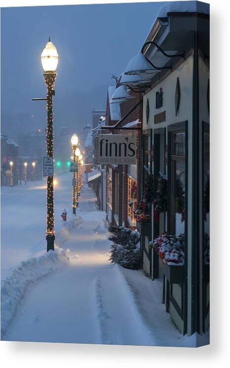 Snow Canvas Print featuring the photograph A Maine Street Christmas by Patrick Downey