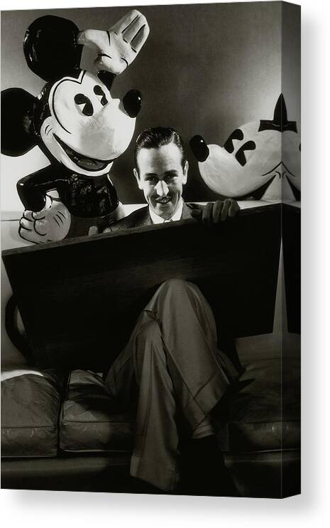 Animal Canvas Print featuring the photograph A Portrait Of Walt Disney With Mickey And Minnie by Edward Steichen