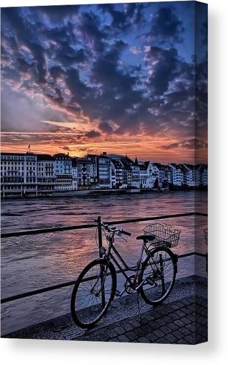 Basel Canvas Print featuring the photograph A Sunset Cycle by The Rhine Basel by Carol Japp