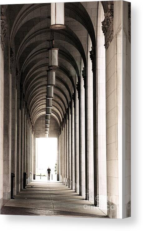 Architecture Canvas Print featuring the photograph A Tall Man Approaches by Marcia Lee Jones
