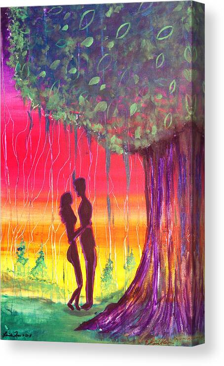 Adam And Eve Canvas Print featuring the painting Adam and Eve by Lorinda Fore