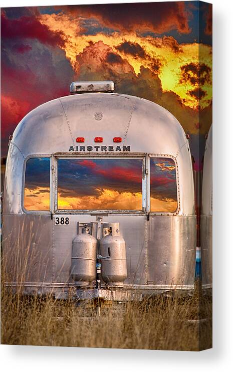 Classic Canvas Print featuring the photograph Airstream Travel Trailer Camping Sunset Window View by James BO Insogna