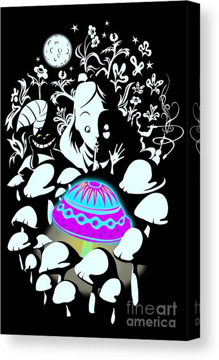 Alice In Wonderland Canvas Print featuring the painting Alice's Magic Discovery by Sassan Filsoof