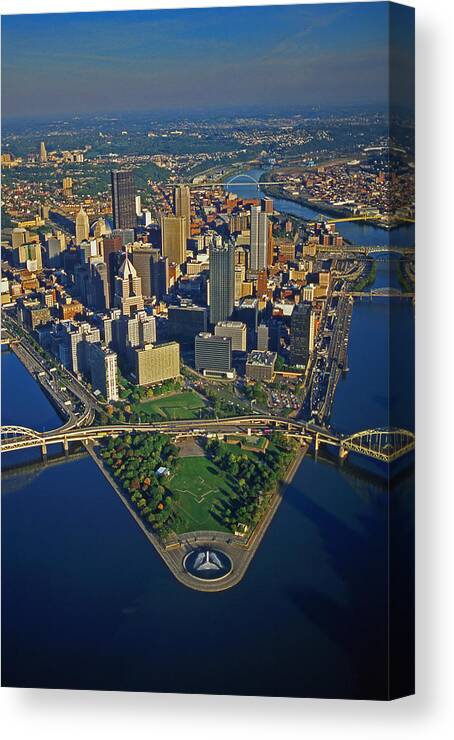 Pittsburgh Canvas Print featuring the photograph American cities Pittsburgh Golden Triangle aerial by Blair Seitz