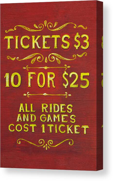 Sign Canvas Print featuring the photograph Amusement - Tickets 3 Dollars by Mike Savad