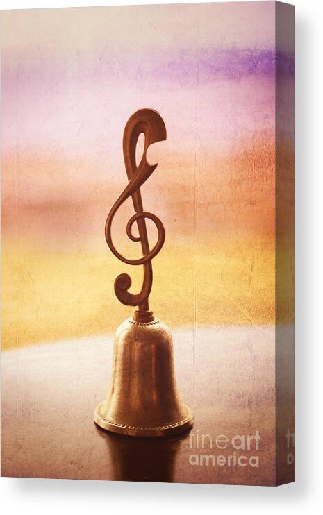 Handbell Canvas Print featuring the photograph Antique Copper Handbell with G-Clef Handle by Beverly Claire Kaiya
