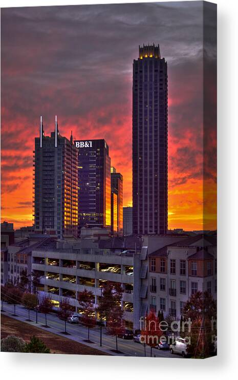 Reid Callaway Midtown Atlanta Canvas Print featuring the photograph Atlantic Station Sunrise Reflections Atlanta GA by Reid Callaway