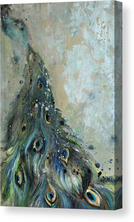 Peacock Canvas Print featuring the painting Attention to De Tail by Amanda Sanford