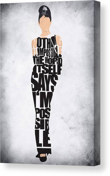 Audrey Hepburn Canvas Print featuring the digital art Audrey Hepburn Typography Poster by Inspirowl Design
