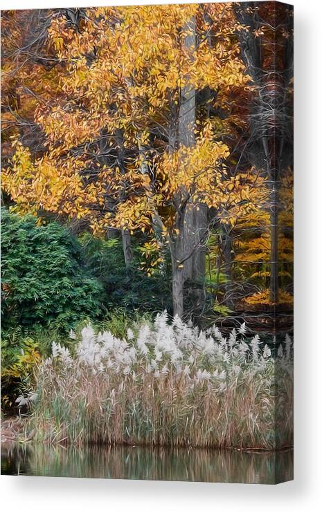 Holmdel Park Canvas Print featuring the photograph Autumn Contrasts On The Lake by Gary Slawsky