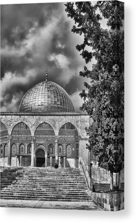 Israel Canvas Print featuring the photograph Awaiting the Hour of Prayer BW by Mark Fuller