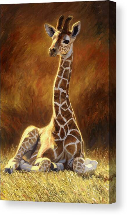 Giraffe Canvas Print featuring the painting Baby Giraffe by Lucie Bilodeau