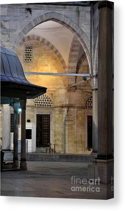  Mosque Canvas Print featuring the photograph Back lit interior of mosque by Imran Ahmed