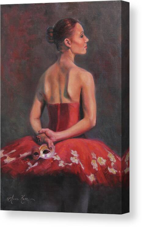 Ballet Canvas Print featuring the painting Ballerina with Mask by Anna Rose Bain