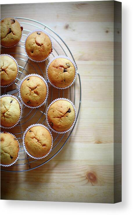 Wood Canvas Print featuring the photograph Banana Muffins With Chocolate Chips by Celiayu