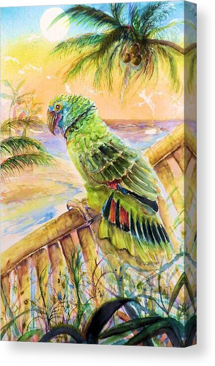 Banana Tree Canvas Print featuring the painting Banana Tree and Tropical Bird by Bernadette Krupa