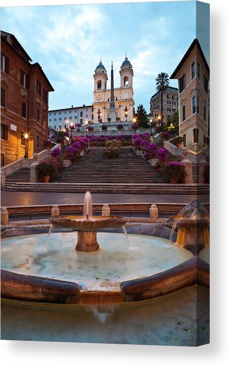 Steps Canvas Print featuring the photograph Baraccia Fountain At Bottom Of Spanish by Richard I'anson