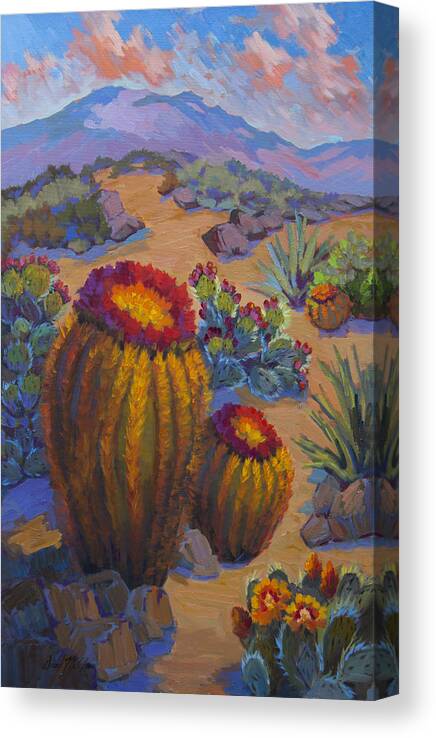 Cactus Canvas Print featuring the painting Barrel Cactus in Warm Light by Diane McClary
