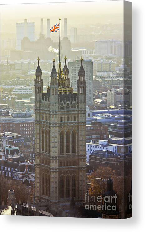 London Canvas Print featuring the photograph Battersea Power Station and Victoria Tower London by Terri Waters