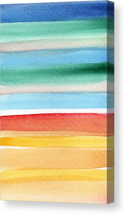 Beach Landscape Painting Canvas Print featuring the painting Beach Blanket- colorful abstract painting by Linda Woods