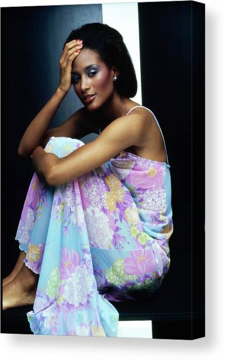 1970s Style Canvas Print featuring the photograph Beverly Johnson Wearing An Olga Nightgown by Bob Stone
