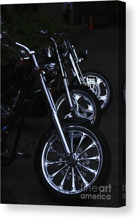 Iphoto Original Canvas Print featuring the photograph Bikes In The Night by Max Greene