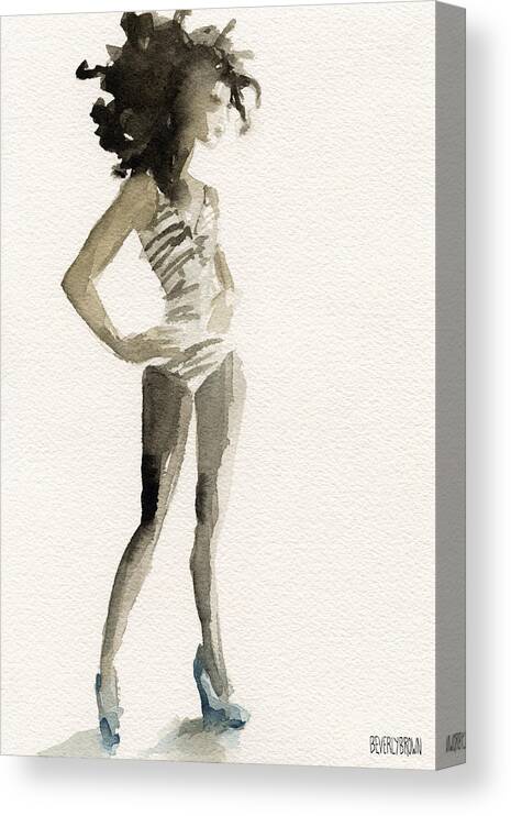 Neutral Canvas Print featuring the painting Black and White Stripes 3 Watercolor Fashion Woman Art Print by Beverly Brown