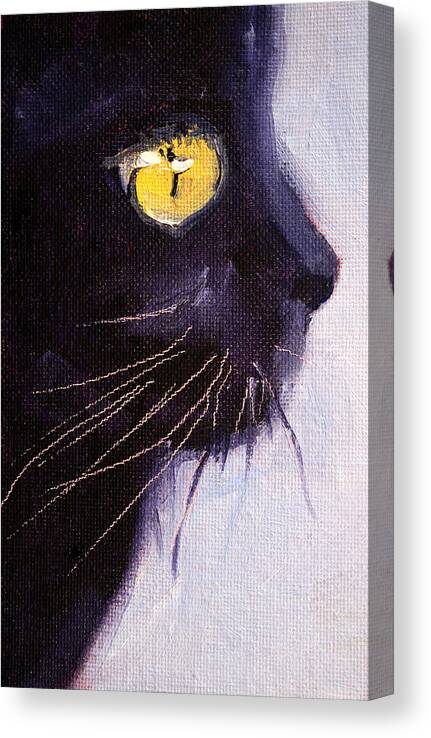 Quiet Canvas Print featuring the painting Black Cat by Nancy Merkle