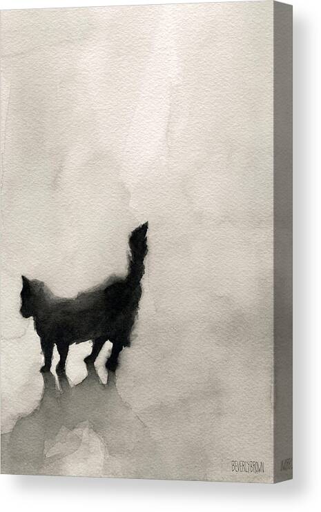 Animal Canvas Print featuring the painting Black Cat Watercolor Painting by Beverly Brown