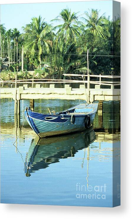 Vietnam Canvas Print featuring the photograph Blue Boat 02 by Rick Piper Photography