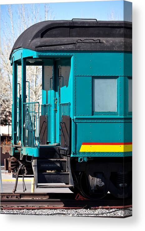 Caboose Canvas Print featuring the photograph Blue Caboose by Art Block Collections
