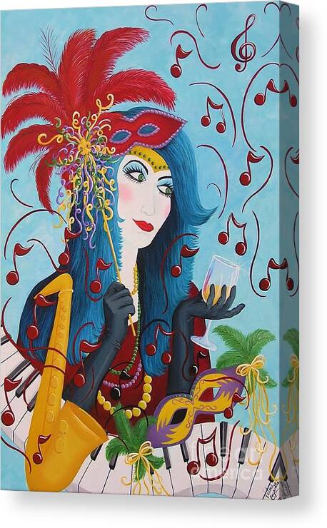 Mardi Gras Canvas Print featuring the painting Blue Haired Lady by Valerie Carpenter